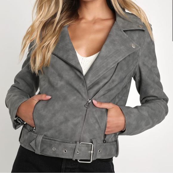 Lulu’s Grey Vegan Leather Moto Jacket - Picture 2 of 7
